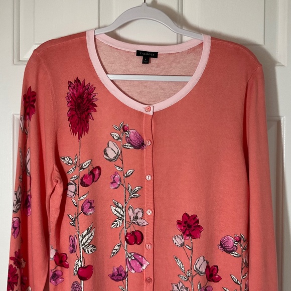 Talbots 3/4 Sleeve Floral Cardigan - Picture 1 of 13